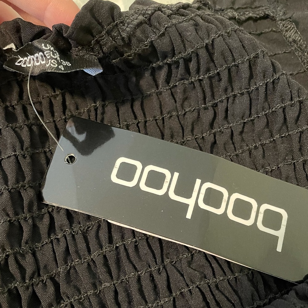 Boohoo black linen shirred puff sleeve shirt - Picture 2 of 4